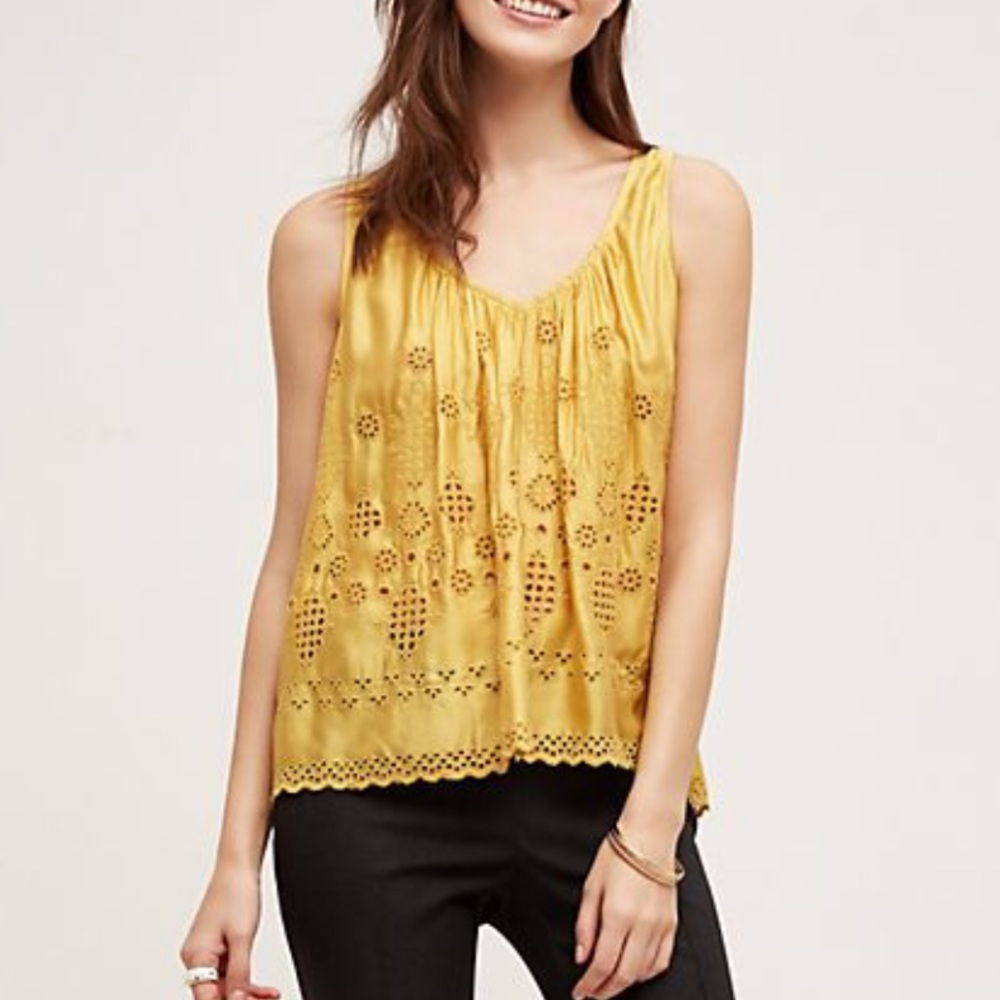 ANTHRO Sadia Swing Mustard Eyelet Top